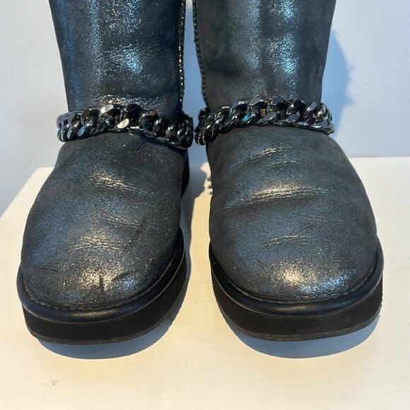 Abricot silver metallic suede side-zip ankle boots size US7 - Picture 7 of 14